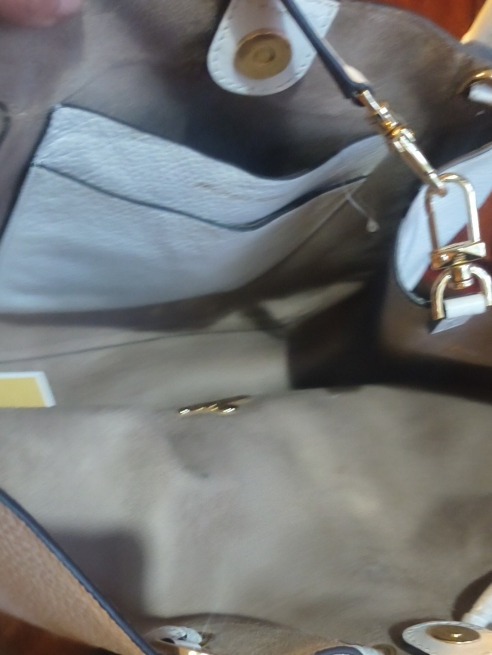 Michael Kors Beige and White Leather Tote with Gold Hardware